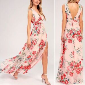 Lulu’s Garden Meandering Maxi Dress Blush Floral NEW WITH TAGS Small